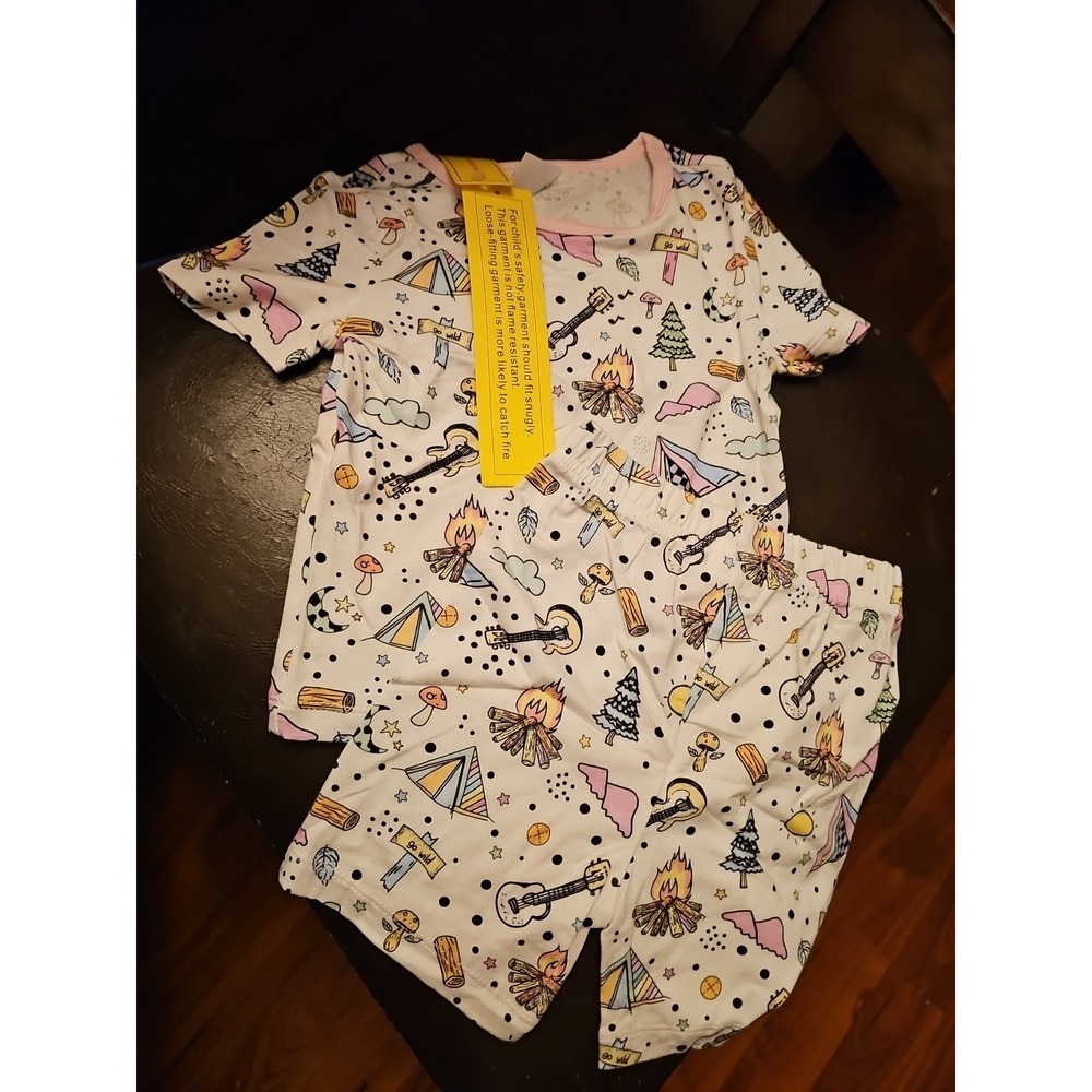 Bamboo 2 Piece Shorts Set White 2t Campfire, Tree, Sun Outdoor